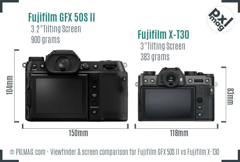Fujifilm GFX 50S II vs Fujifilm X-T30 Screen and Viewfinder comparison Fujifilm GFX 50S II vs Fujifilm X-T30 Screen and Viewfinder comparison