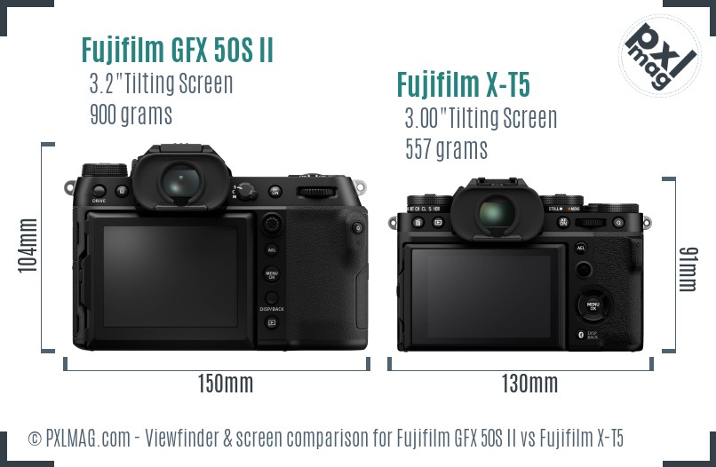Fujifilm GFX 50S II vs Fujifilm X-T5 Screen and Viewfinder comparison