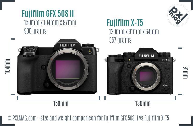 Fujifilm GFX 50S II vs Fujifilm X-T5 size comparison