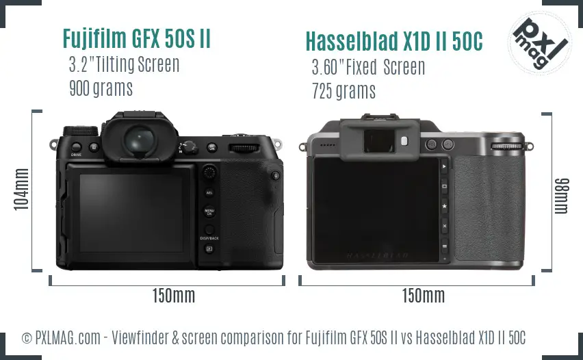 Fujifilm GFX 50S II vs Hasselblad X1D II 50C Screen and Viewfinder comparison