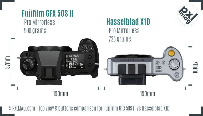 Fujifilm GFX 50S II vs Hasselblad X1D top view buttons comparison
