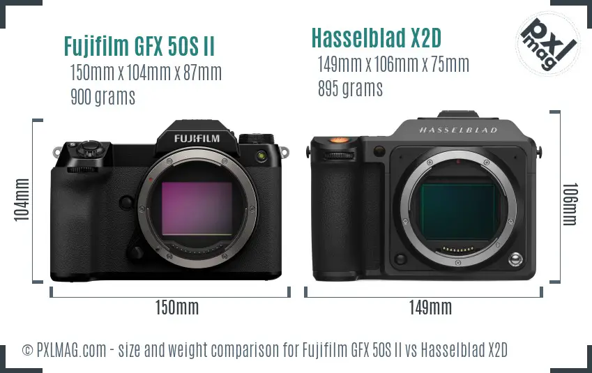 Fujifilm GFX 50S II vs Hasselblad X2D size comparison