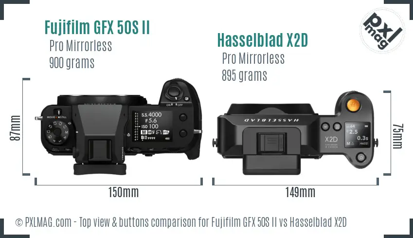 Fujifilm GFX 50S II vs Hasselblad X2D top view buttons comparison