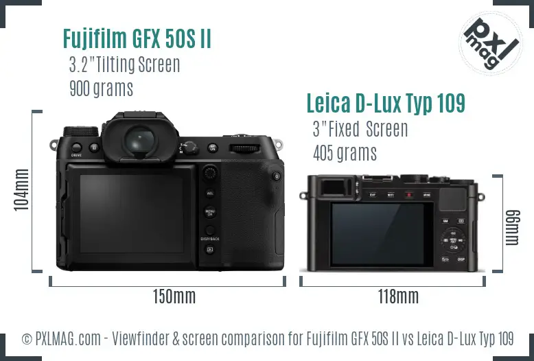 Fujifilm GFX 50S II vs Leica D-Lux Typ 109 Screen and Viewfinder comparison