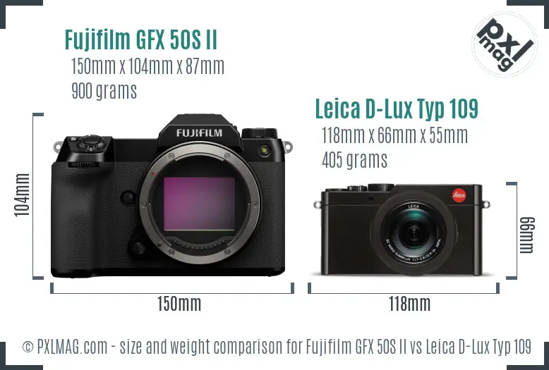 Fujifilm GFX 50S II vs Leica D-Lux Typ 109 size comparison
