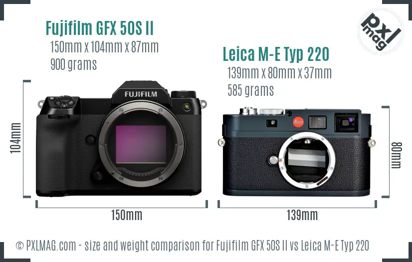 Fujifilm GFX 50S II vs Leica M-E Typ 220 size comparison