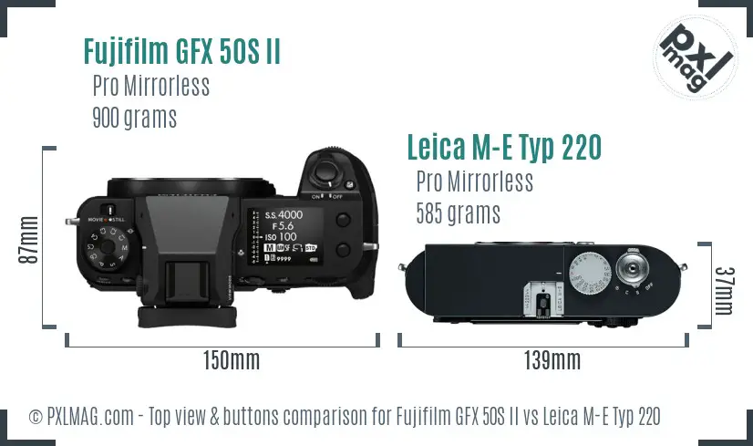 Fujifilm GFX 50S II vs Leica M-E Typ 220 top view buttons comparison