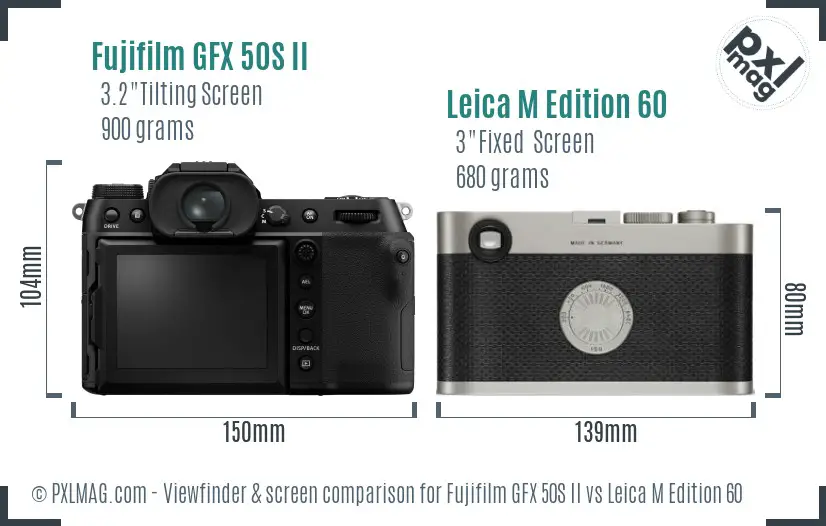 Fujifilm GFX 50S II vs Leica M Edition 60 Screen and Viewfinder comparison