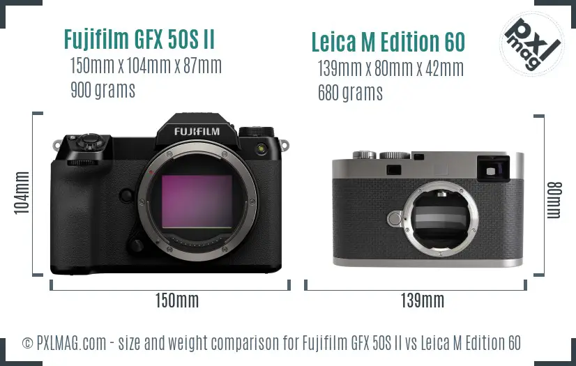 Fujifilm GFX 50S II vs Leica M Edition 60 size comparison