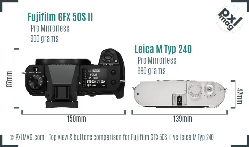 Fujifilm GFX 50S II vs Leica M Typ 240 top view buttons comparison