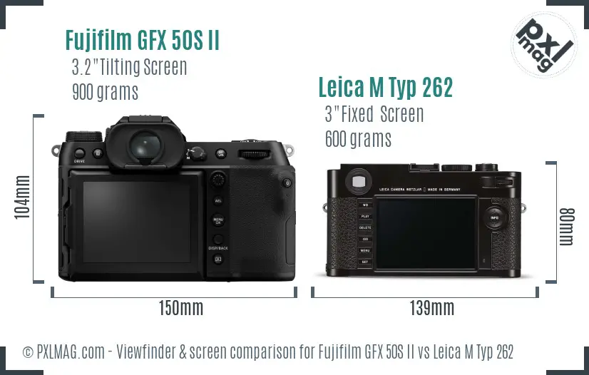 Fujifilm GFX 50S II vs Leica M Typ 262 Screen and Viewfinder comparison