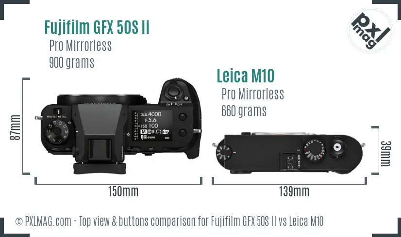 Fujifilm GFX 50S II vs Leica M10 top view buttons comparison