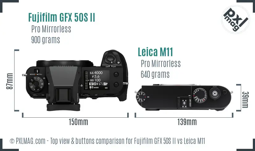 Fujifilm GFX 50S II vs Leica M11 top view buttons comparison