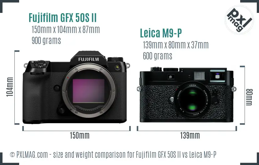 Fujifilm GFX 50S II vs Leica M9-P size comparison