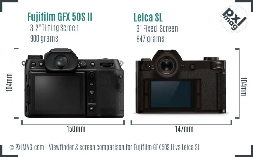 Fujifilm GFX 50S II vs Leica SL Screen and Viewfinder comparison