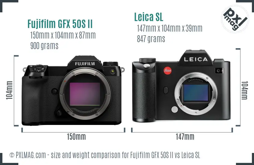 Fujifilm GFX 50S II vs Leica SL size comparison