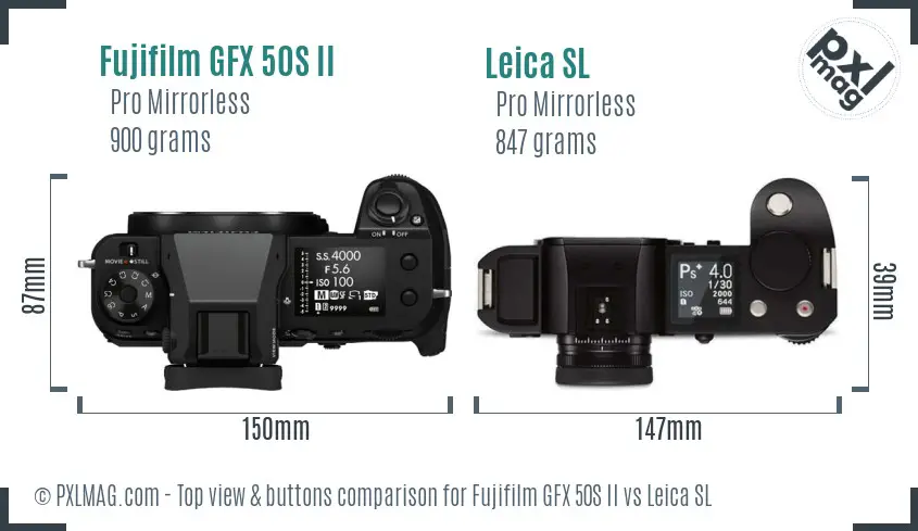Fujifilm GFX 50S II vs Leica SL top view buttons comparison