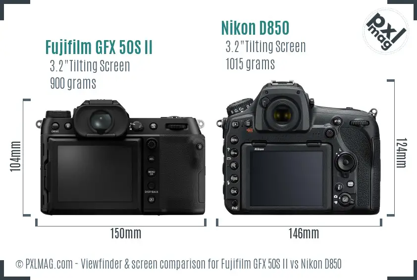 Fujifilm GFX 50S II vs Nikon D850 Screen and Viewfinder comparison