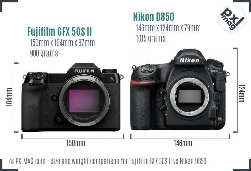 Fujifilm GFX 50S II vs Nikon D850 size comparison