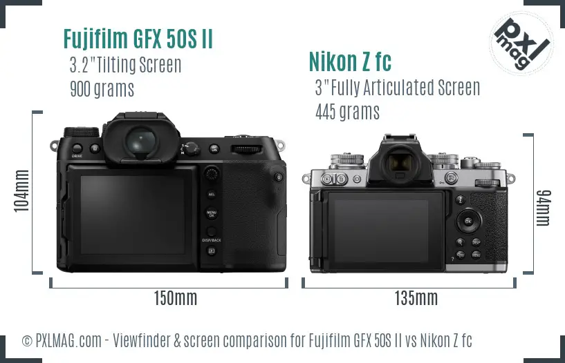 Fujifilm GFX 50S II vs Nikon Z fc Screen and Viewfinder comparison