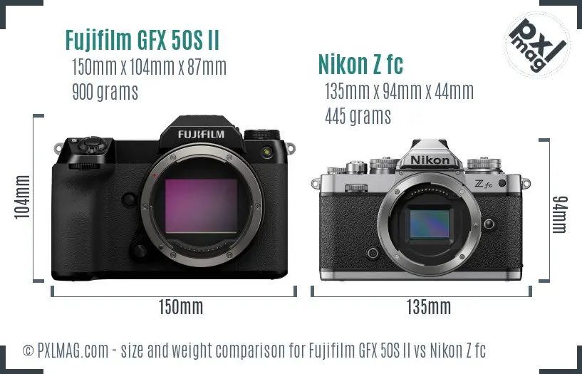 Fujifilm GFX 50S II vs Nikon Z fc size comparison