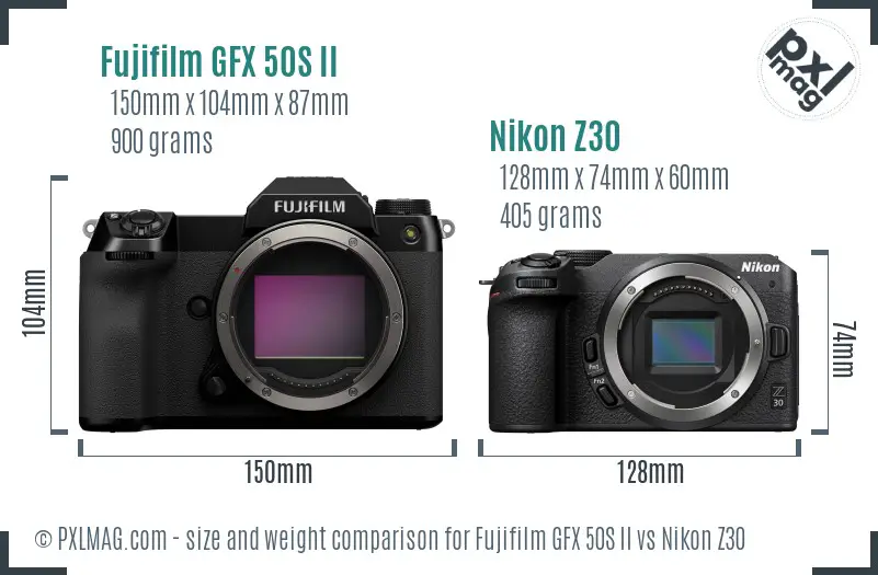 Fujifilm GFX 50S II vs Nikon Z30 size comparison