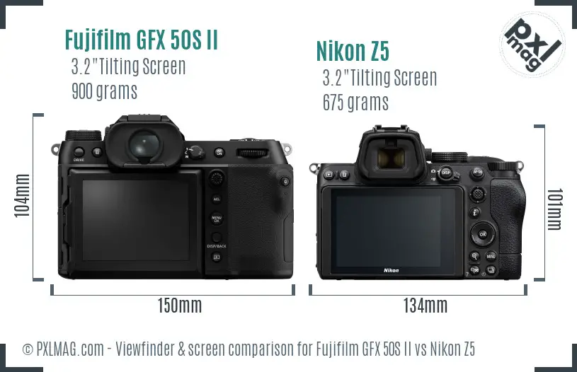 Fujifilm GFX 50S II vs Nikon Z5 Screen and Viewfinder comparison