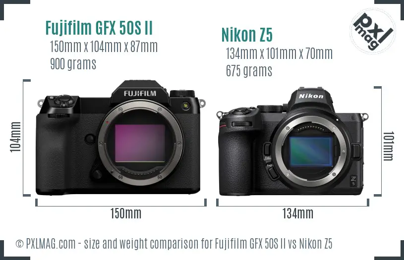 Fujifilm GFX 50S II vs Nikon Z5 size comparison