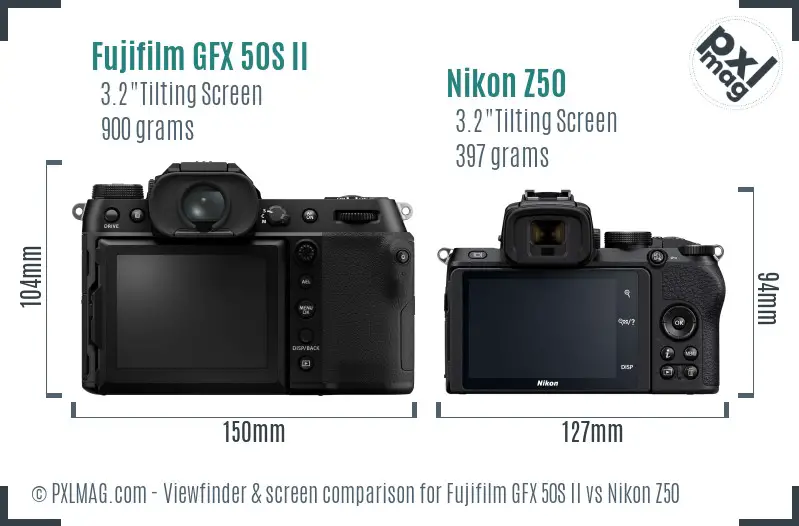 Fujifilm GFX 50S II vs Nikon Z50 Screen and Viewfinder comparison