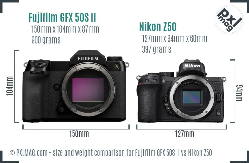 Fujifilm GFX 50S II vs Nikon Z50 size comparison