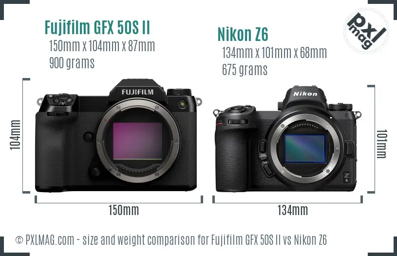 Fujifilm GFX 50S II vs Nikon Z6 size comparison