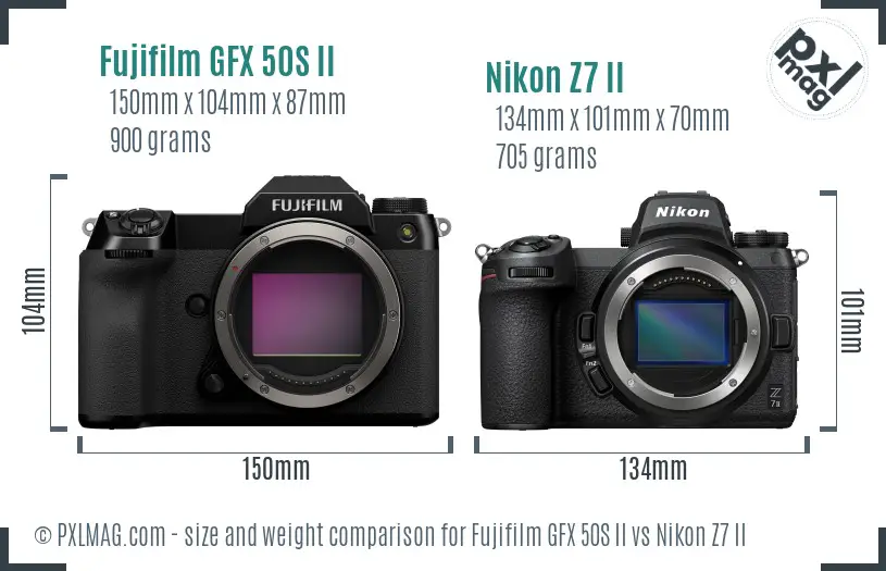 Fujifilm GFX 50S II vs Nikon Z7 II size comparison