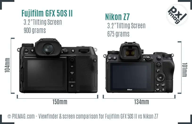 Fujifilm GFX 50S II vs Nikon Z7 Screen and Viewfinder comparison