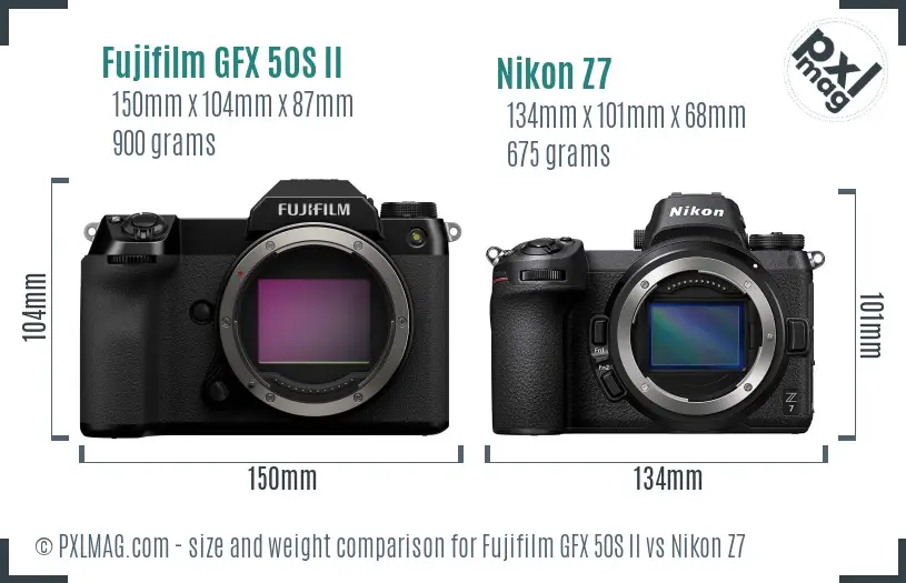 Fujifilm GFX 50S II vs Nikon Z7 size comparison
