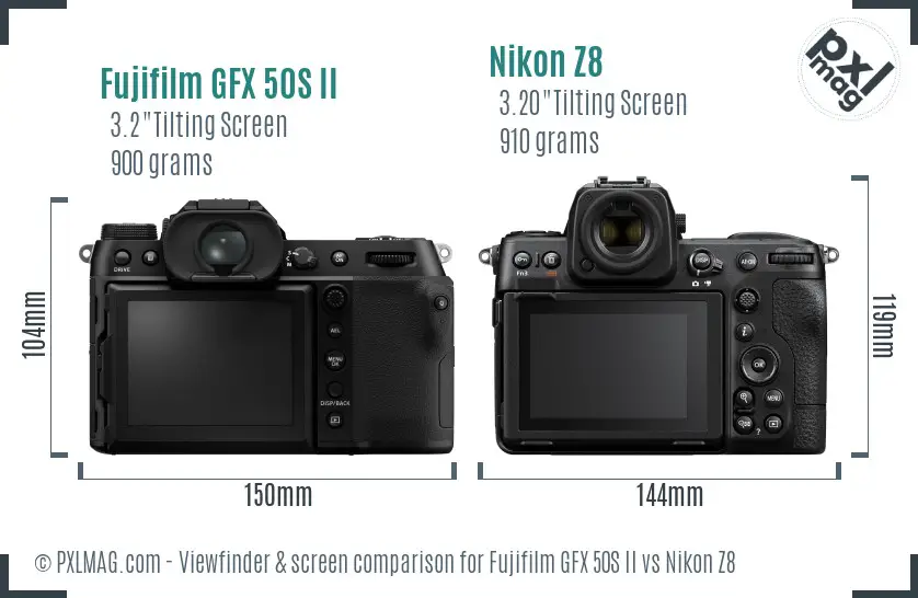 Fujifilm GFX 50S II vs Nikon Z8 Screen and Viewfinder comparison