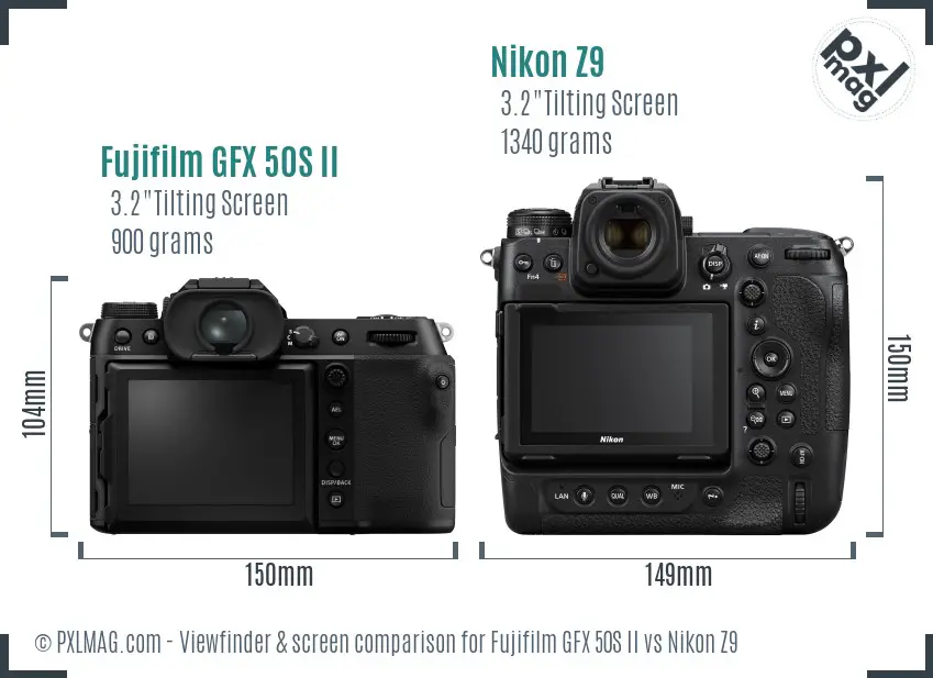 Fujifilm GFX 50S II vs Nikon Z9 Screen and Viewfinder comparison