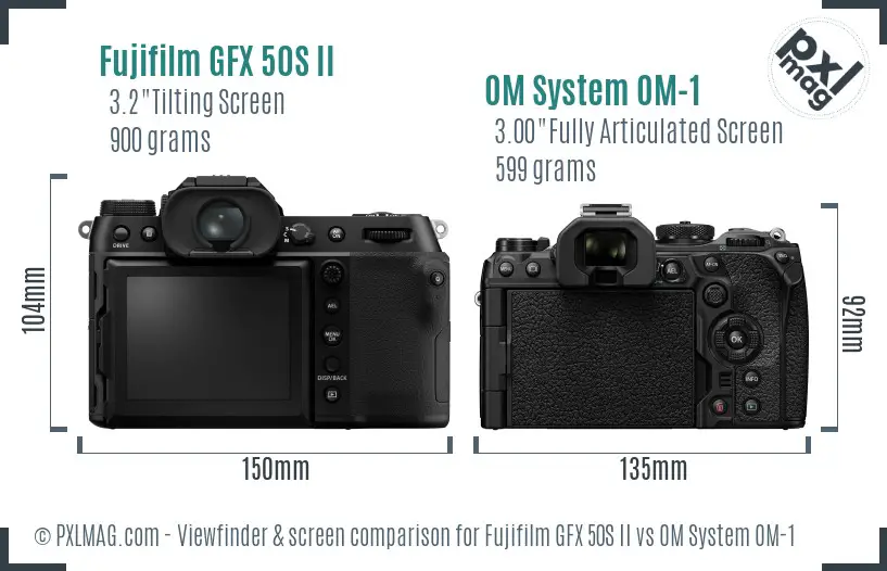 Fujifilm GFX 50S II vs OM System OM-1 Screen and Viewfinder comparison
