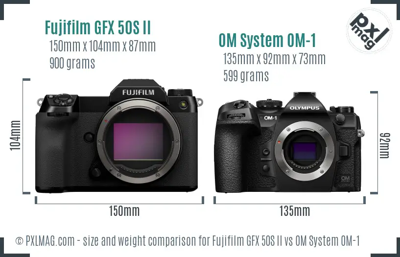 Fujifilm GFX 50S II vs OM System OM-1 size comparison