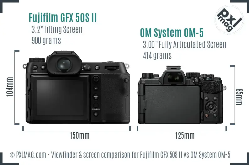 Fujifilm GFX 50S II vs OM System OM-5 Screen and Viewfinder comparison