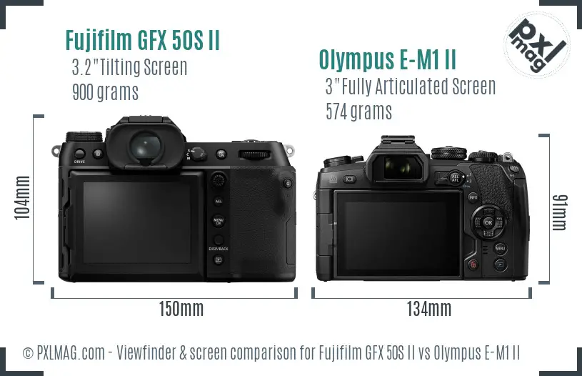 Fujifilm GFX 50S II vs Olympus E-M1 II Screen and Viewfinder comparison