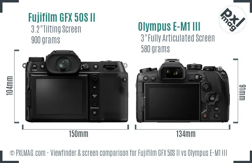 Fujifilm GFX 50S II vs Olympus E-M1 III Screen and Viewfinder comparison