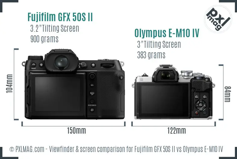 Fujifilm GFX 50S II vs Olympus E-M10 IV Screen and Viewfinder comparison