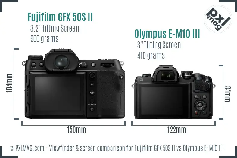 Fujifilm GFX 50S II vs Olympus E-M10 III Screen and Viewfinder comparison