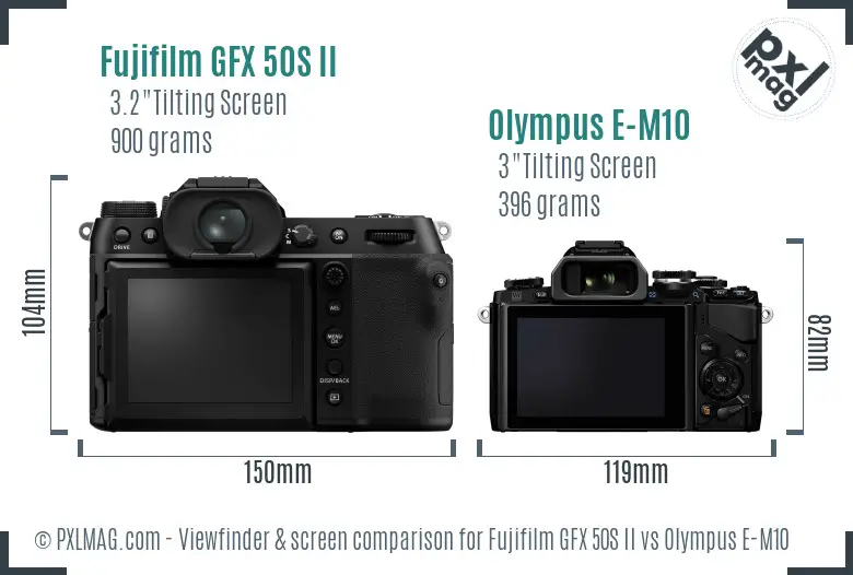 Fujifilm GFX 50S II vs Olympus E-M10 Screen and Viewfinder comparison Fujifilm GFX 50S II vs Olympus E-M10 Screen and Viewfinder comparison