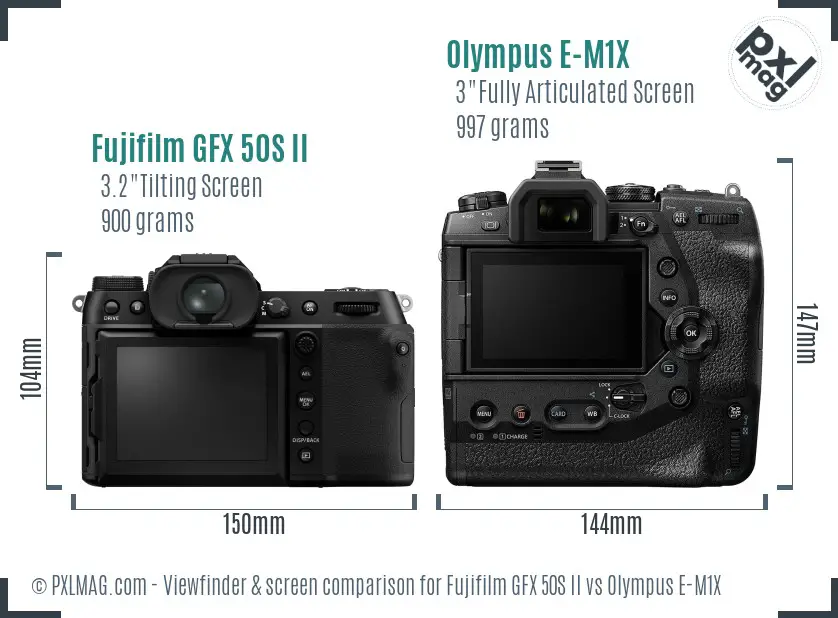 Fujifilm GFX 50S II vs Olympus E-M1X Screen and Viewfinder comparison