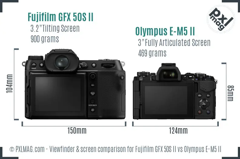 Fujifilm GFX 50S II vs Olympus E-M5 II Screen and Viewfinder comparison