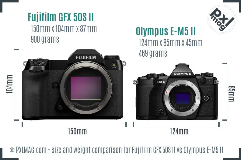 Fujifilm GFX 50S II vs Olympus E-M5 II size comparison