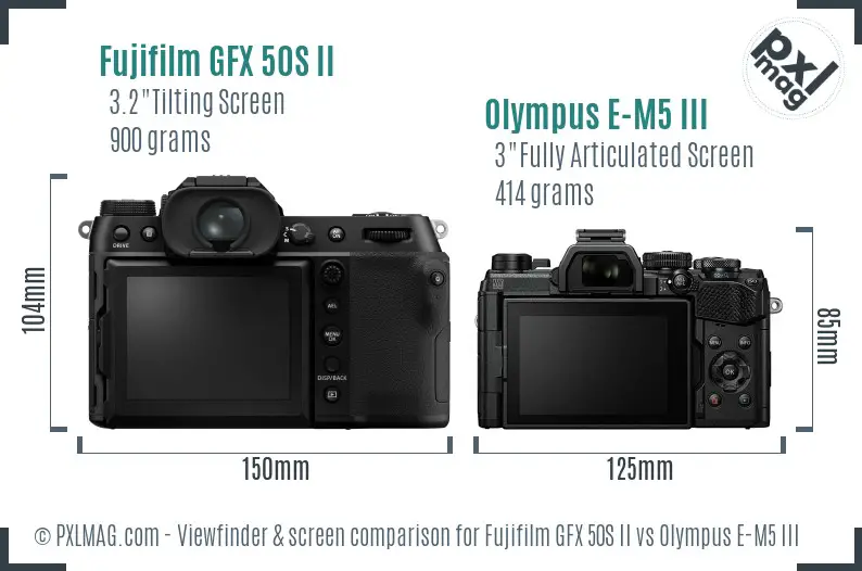Fujifilm GFX 50S II vs Olympus E-M5 III Screen and Viewfinder comparison
