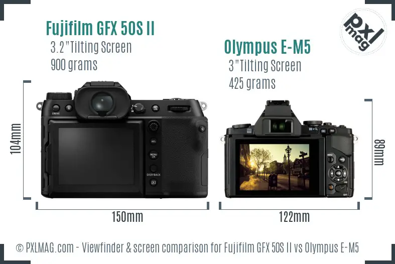 Fujifilm GFX 50S II vs Olympus E-M5 Screen and Viewfinder comparison