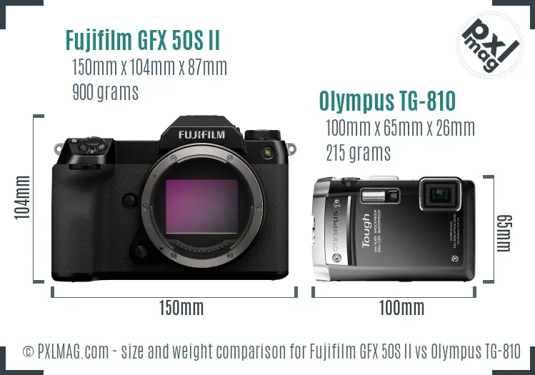 Fujifilm GFX 50S II vs Olympus TG-810 size comparison